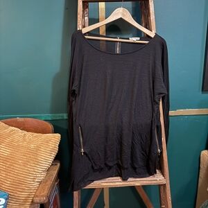 Zenana Outfitters Black Long Sleeve Top with Zipper Accents